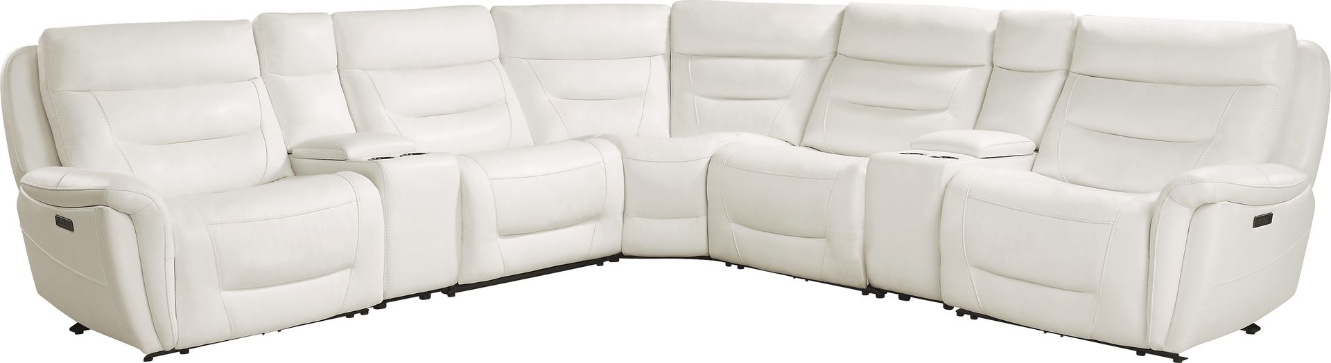 Regis Park White Leather 7 Pc Dual Power Reclining Sectional - Image 3