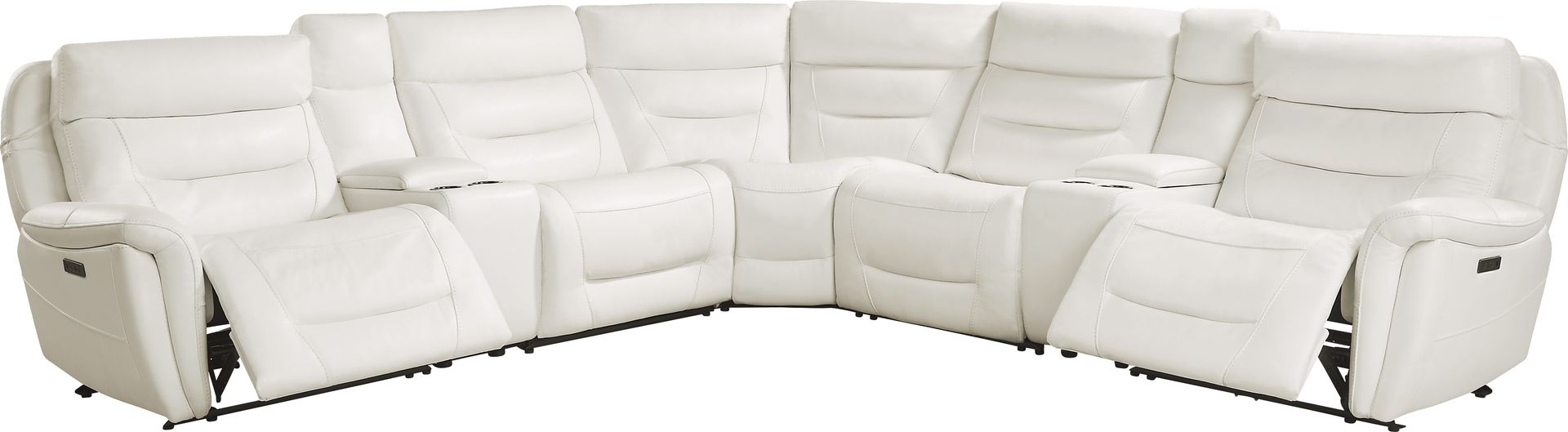 Regis Park White Leather 7 Pc Dual Power Reclining Sectional - Image 3