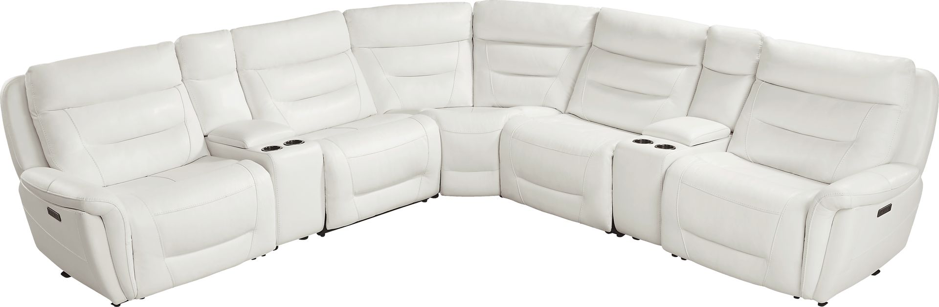 Regis Park White Leather 7 Pc Dual Power Reclining Sectional - Image 4