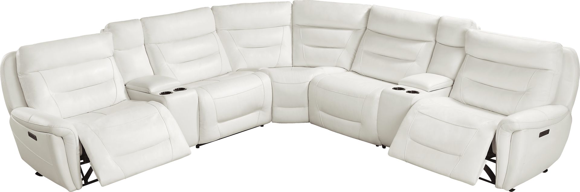 Regis Park White Leather 7 Pc Dual Power Reclining Sectional - Image 5