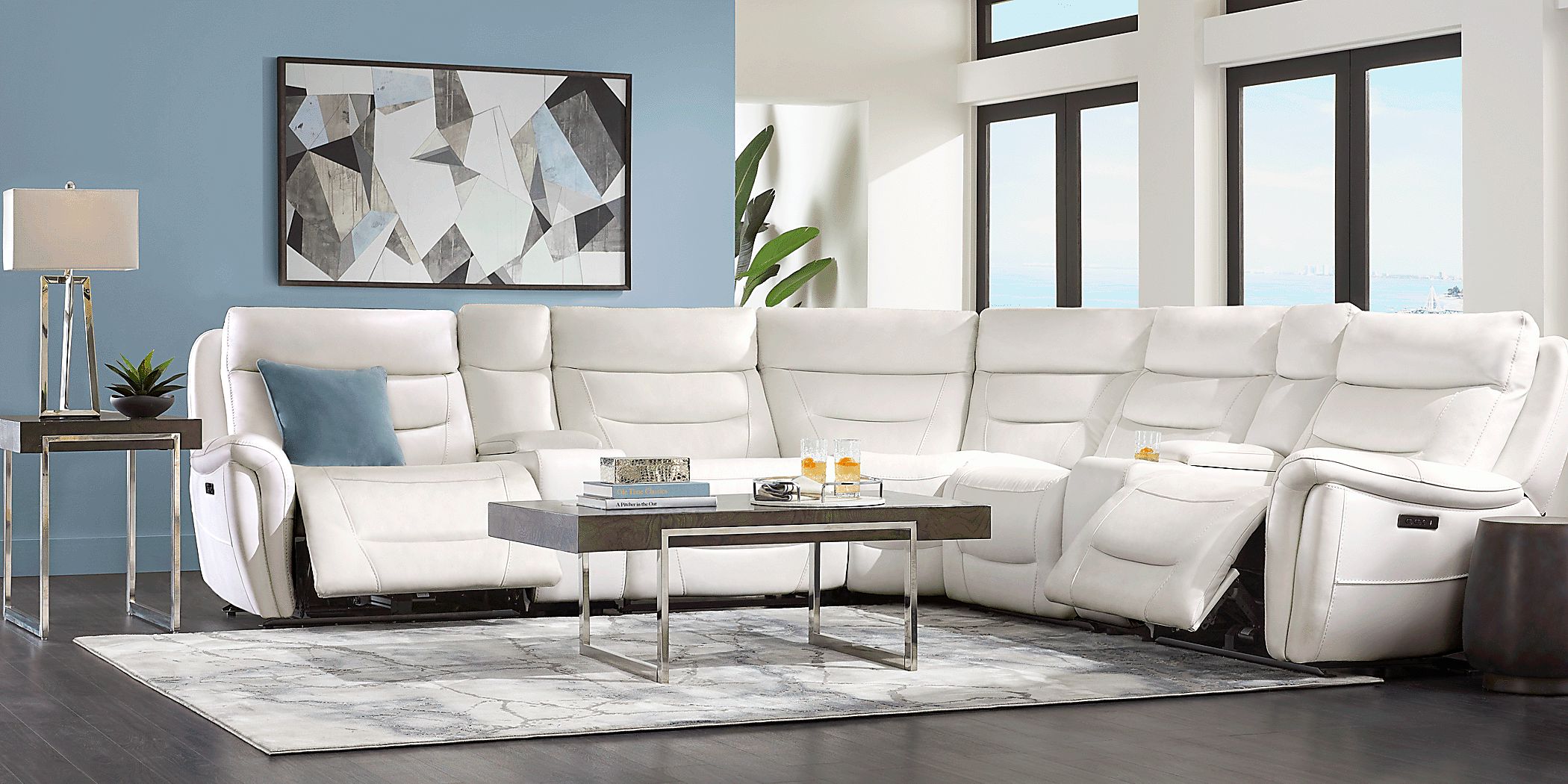 White leather sectional 2025 recliner