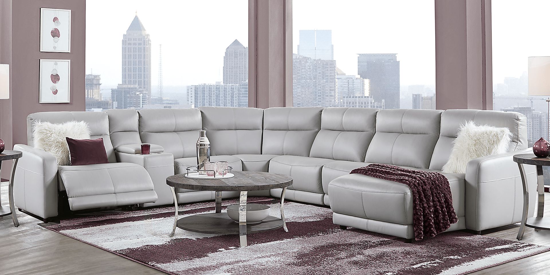 Cindy Crawford Home Salento Gray 10 Pc Leather Power Reclining Living Room - Image 1
