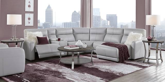 Cindy Crawford Home Salento Gray 6 Pc Leather Power Reclining Sectional - Thumbnail - Image 2