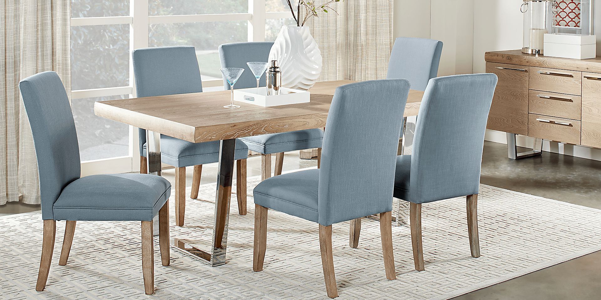 Cindy Crawford Home San Francisco Ash 5 Pc Dining Room with Blue Chairs - Image 1