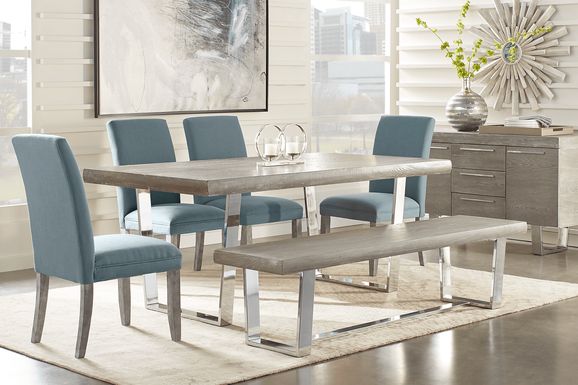 San Francisco Gray 6 Pc Dining Room with Bench and Blue Side Chairs