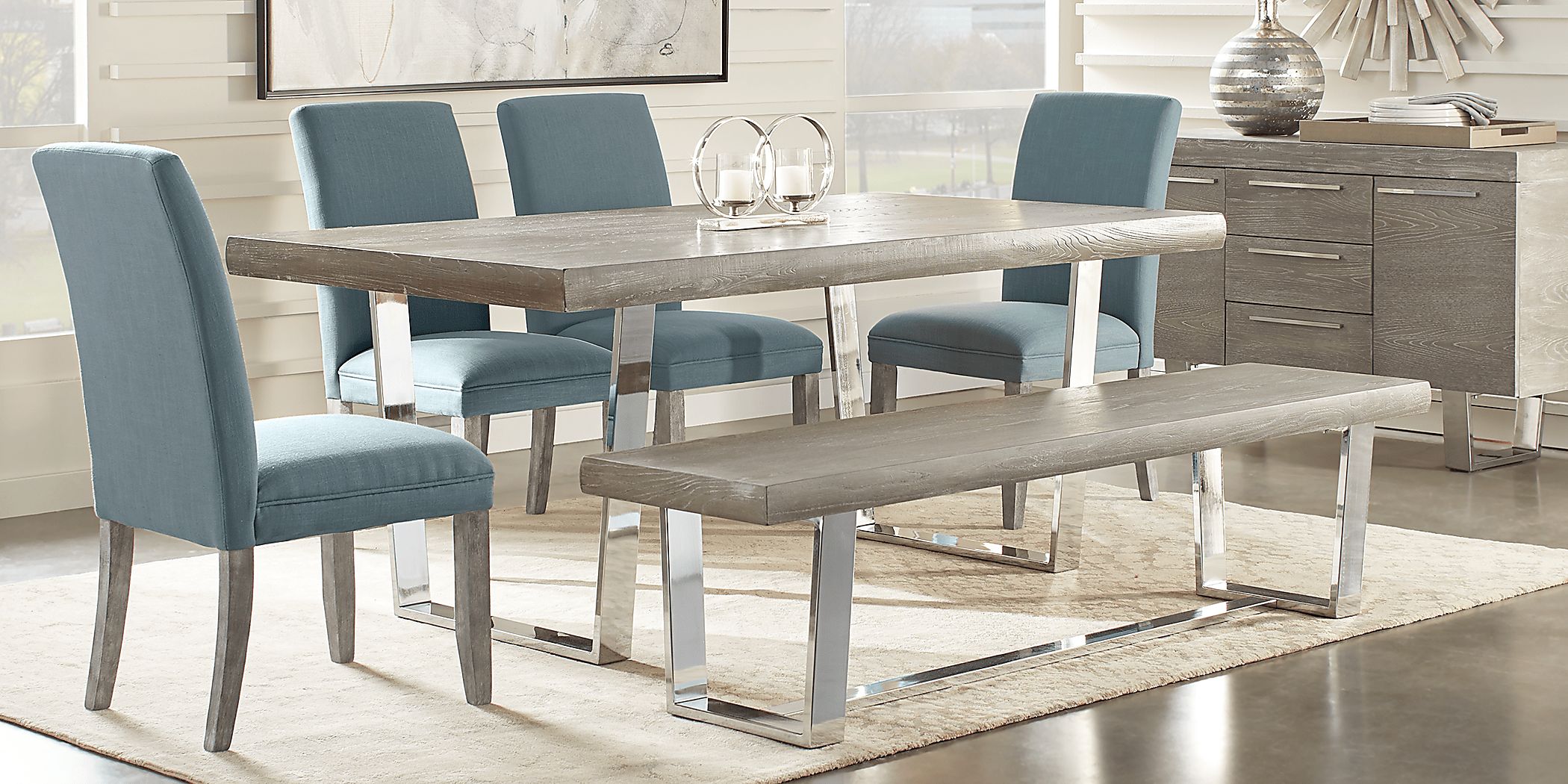 Cindy Crawford San Francisco 6 Pc Gray Blue Dining Room Set With Bench
