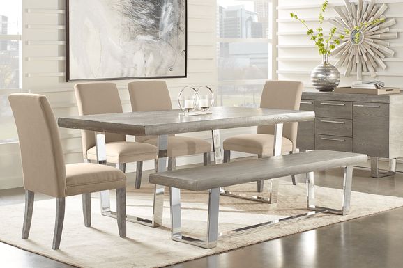 San Francisco Gray 6 Pc Dining Room with Bench and Brown Side Chairs