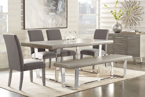 San Francisco Gray 6 Pc Dining Room with Bench and Gray Side Chairs