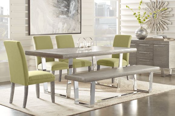 San Francisco Gray 6 Pc Dining Room with Bench and Kiwi Side Chairs