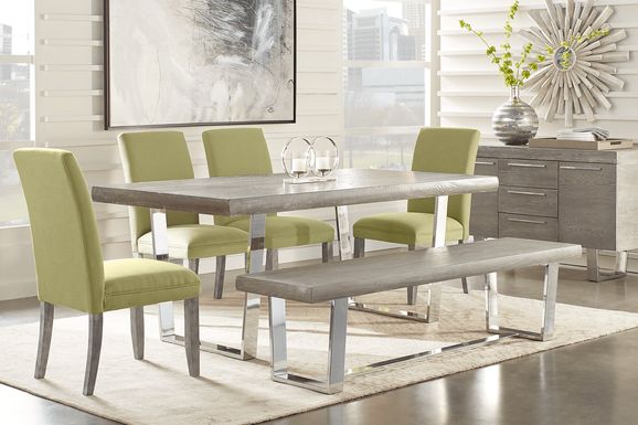 San Francisco Gray 6 Pc Dining Room with Bench and Green Side Chairs