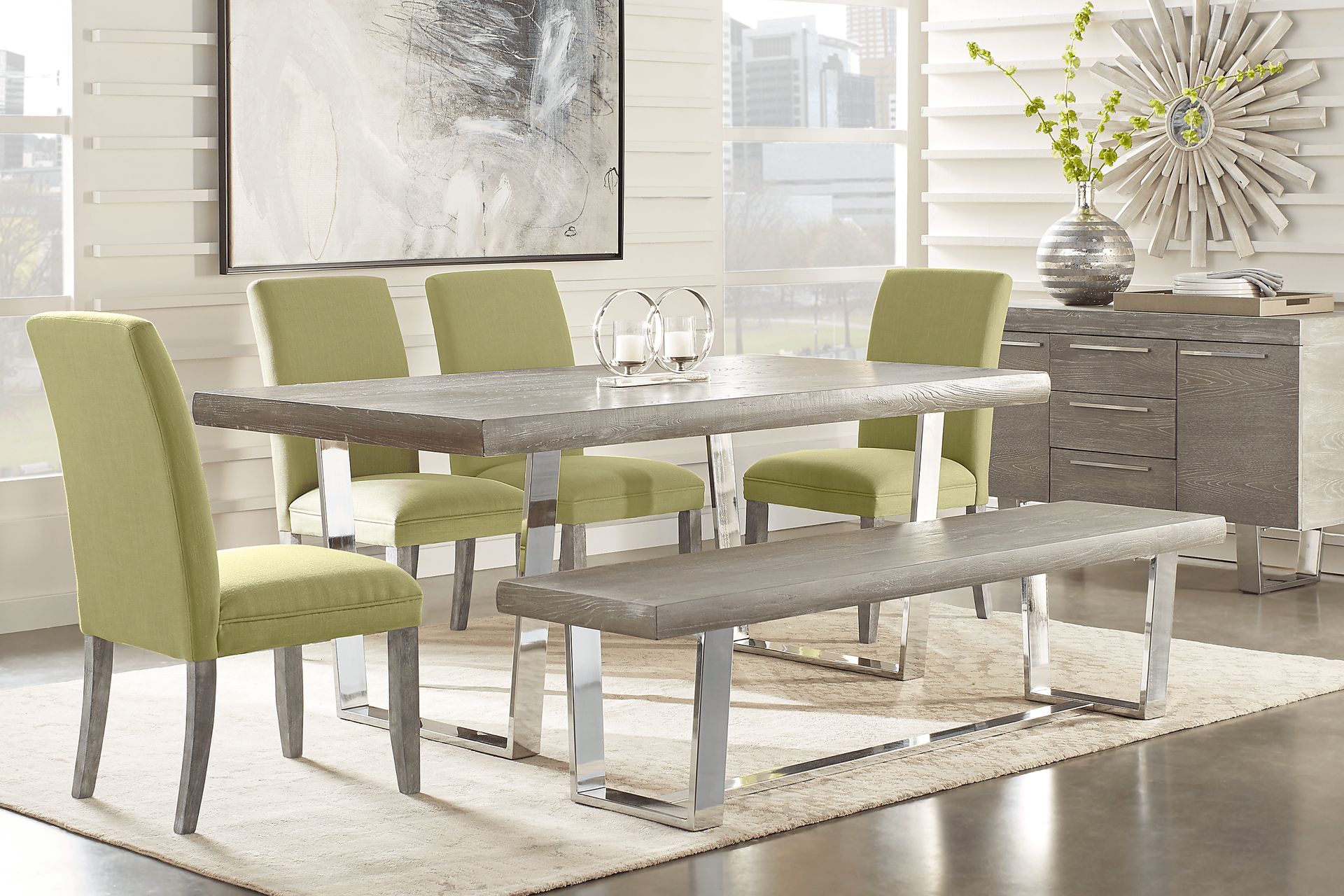 Cindy Crawford San Francisco 6 Pc Gray Kiwi Green Dining
