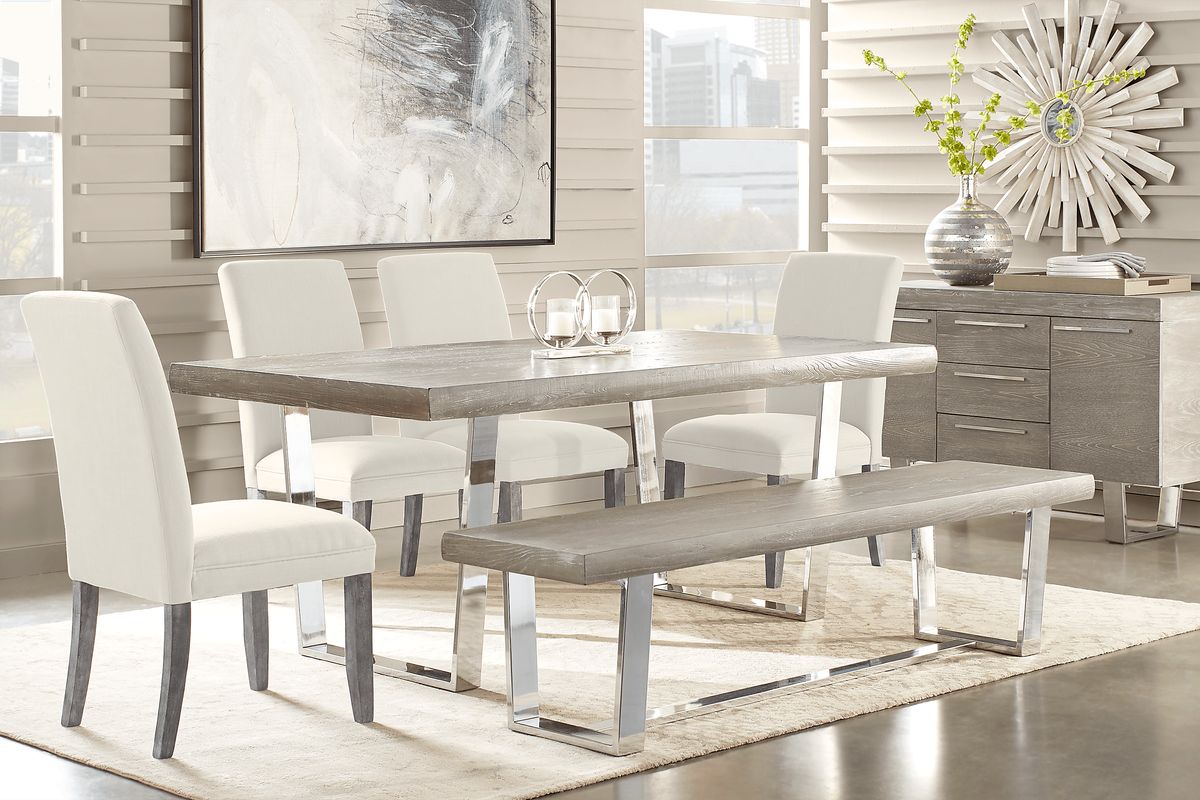 Cindy Crawford San Francisco 6 Pc Gray White Dining Room Set With Side Chair, Bench, Dining Table