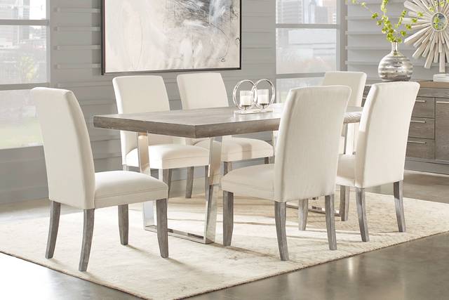 San Francisco Gray 7 Pc Dining Room with White Chairs - Thumbnail - Image 1
