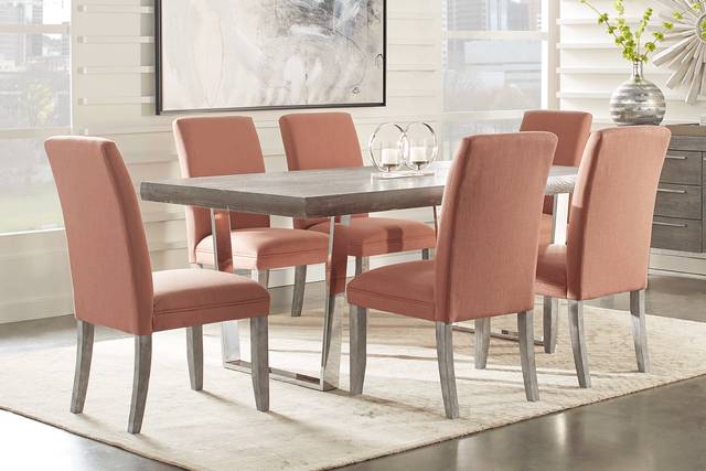 San Francisco Gray 7 Pc Dining Room with Orange Chairs - Thumbnail - Image 1