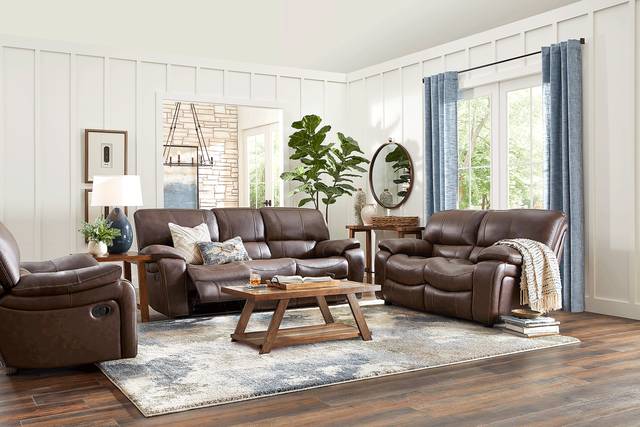 Cindy Crawford Home San Gabriel Brown Leather 5 Pc Living Room with Reclining Sofa - Thumbnail - Image 1