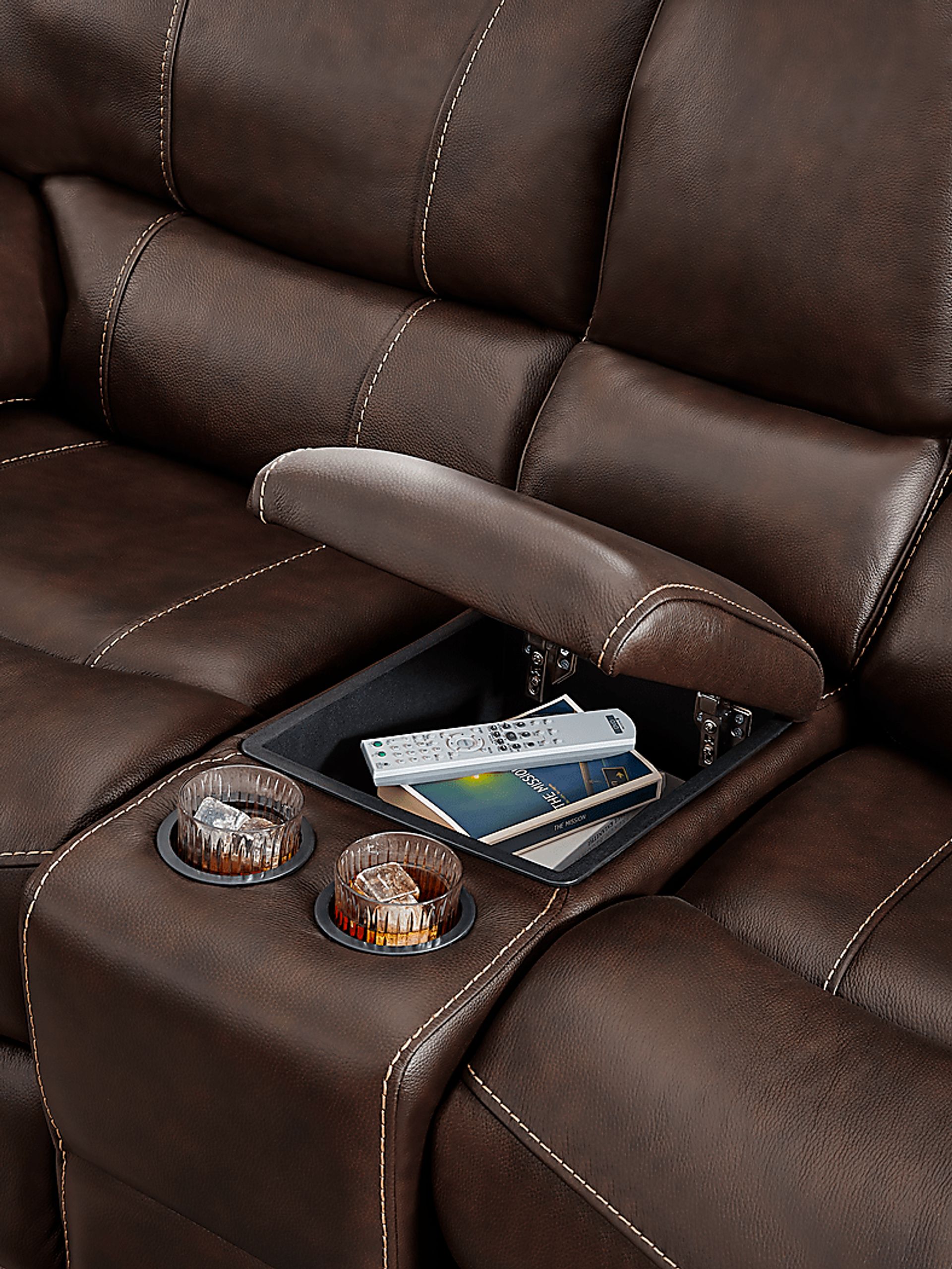 Cindy Crawford Home San Gabriel Brown Leather Power Reclining Sofa - Image 3