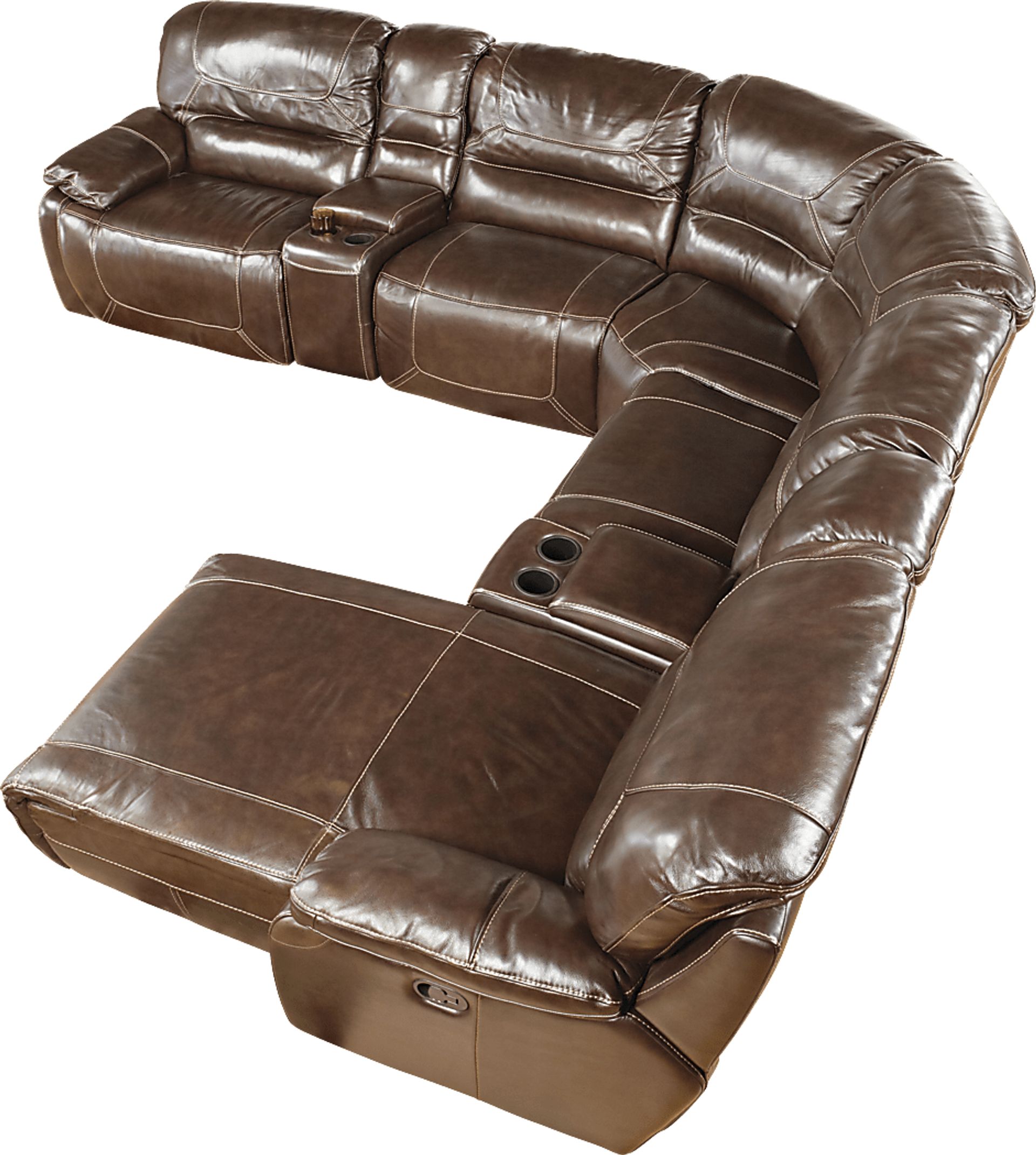 Cindy Crawford San Salento Walnut Brown Rust Leather 7 Pc Sectional