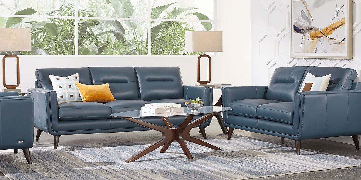 Cindy Crawford San Salerno 2 Pc Blue Leather Living Room Set With Sofa