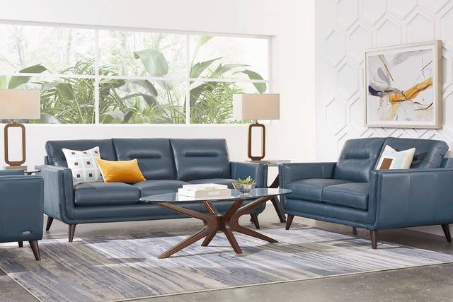 San Salerno Blue Leather Sofa - Thumbnail - Image 2