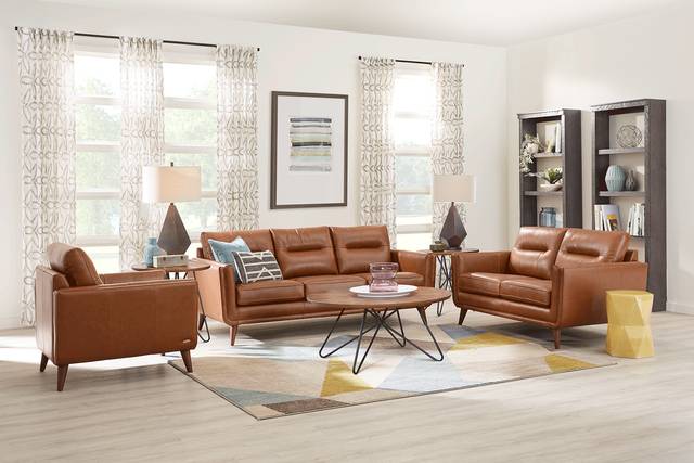 Cindy Crawford Home San Salerno Saddle Leather 2 Pc Living Room - Thumbnail - Image 1