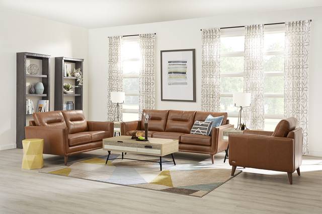 Cindy Crawford Home San Salerno Saddle Leather 6 Pc Living Room - Thumbnail - Image 1