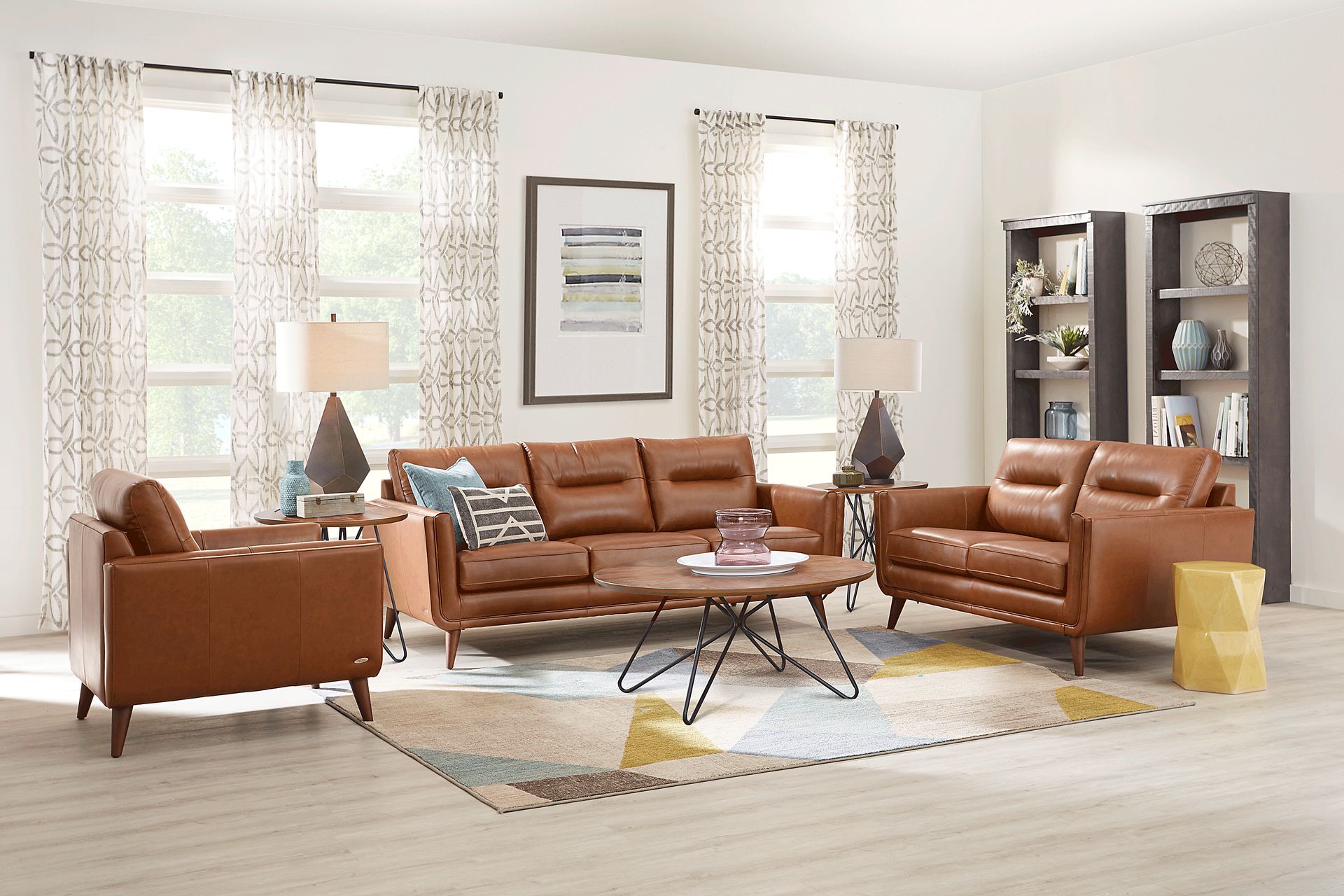 Cindy Crawford Home San Salerno Saddle Leather 7 Pc Living Room - Image 1
