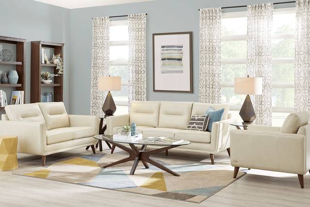 Cindy Crawford Home San Salerno Stone Leather 7 Pc Living Room - Thumbnail - Image 1