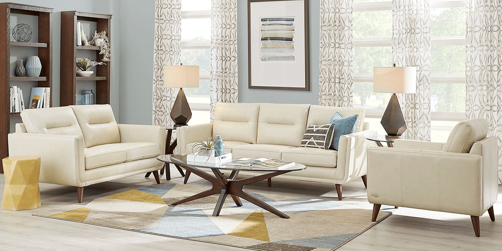 Cindy Crawford Home San Salerno Stone Leather 7 Pc Living Room - Image 1