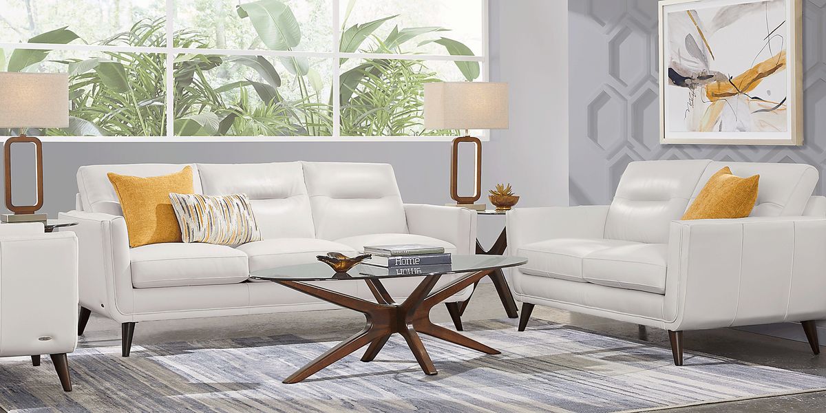 Cindy Crawford San Salerno 3 Pc White Leather Living Room Set - Rooms To Go