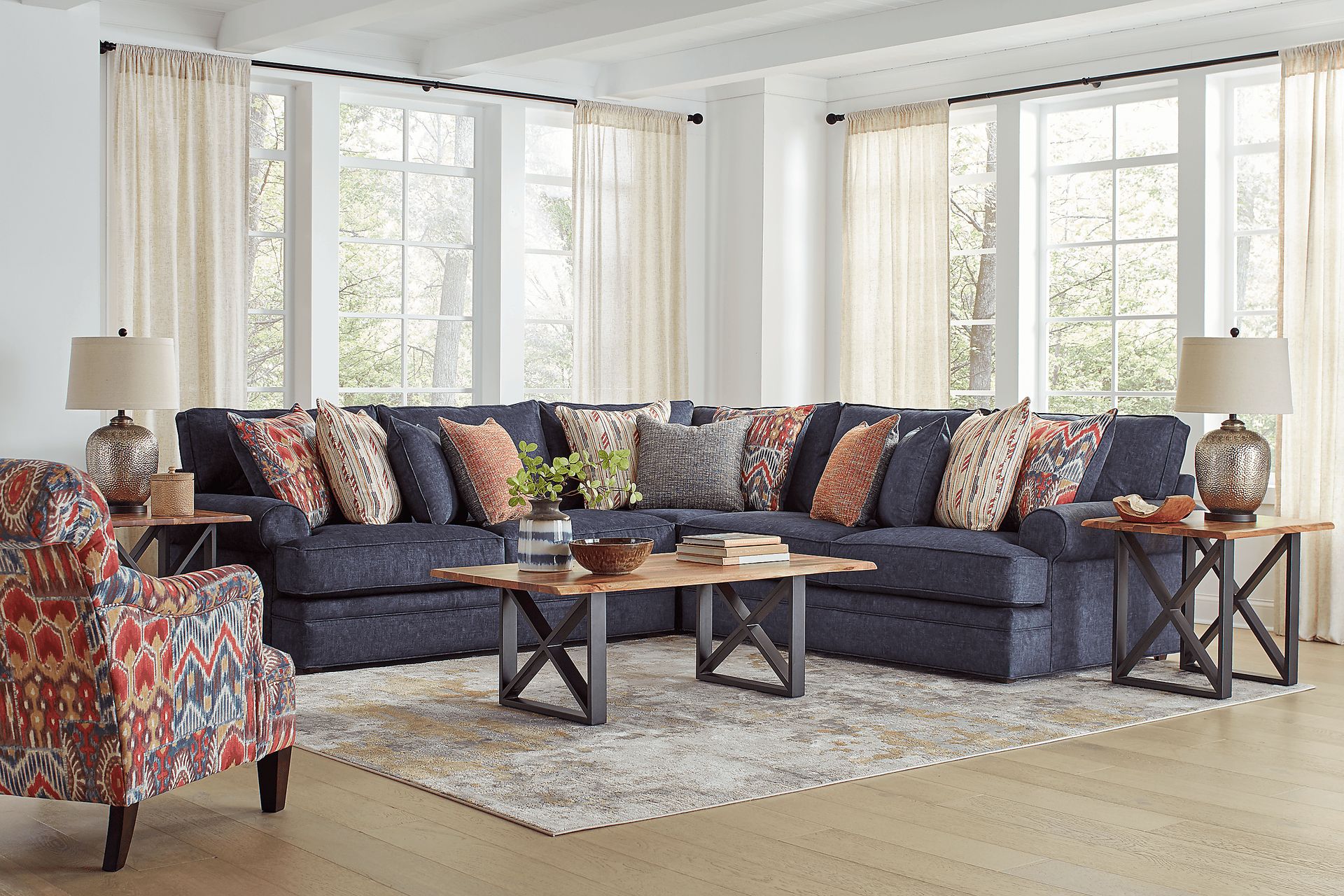 Cindy Crawford Home Scottsdale Ridge Navy 3 Pc Sectional - Image 2