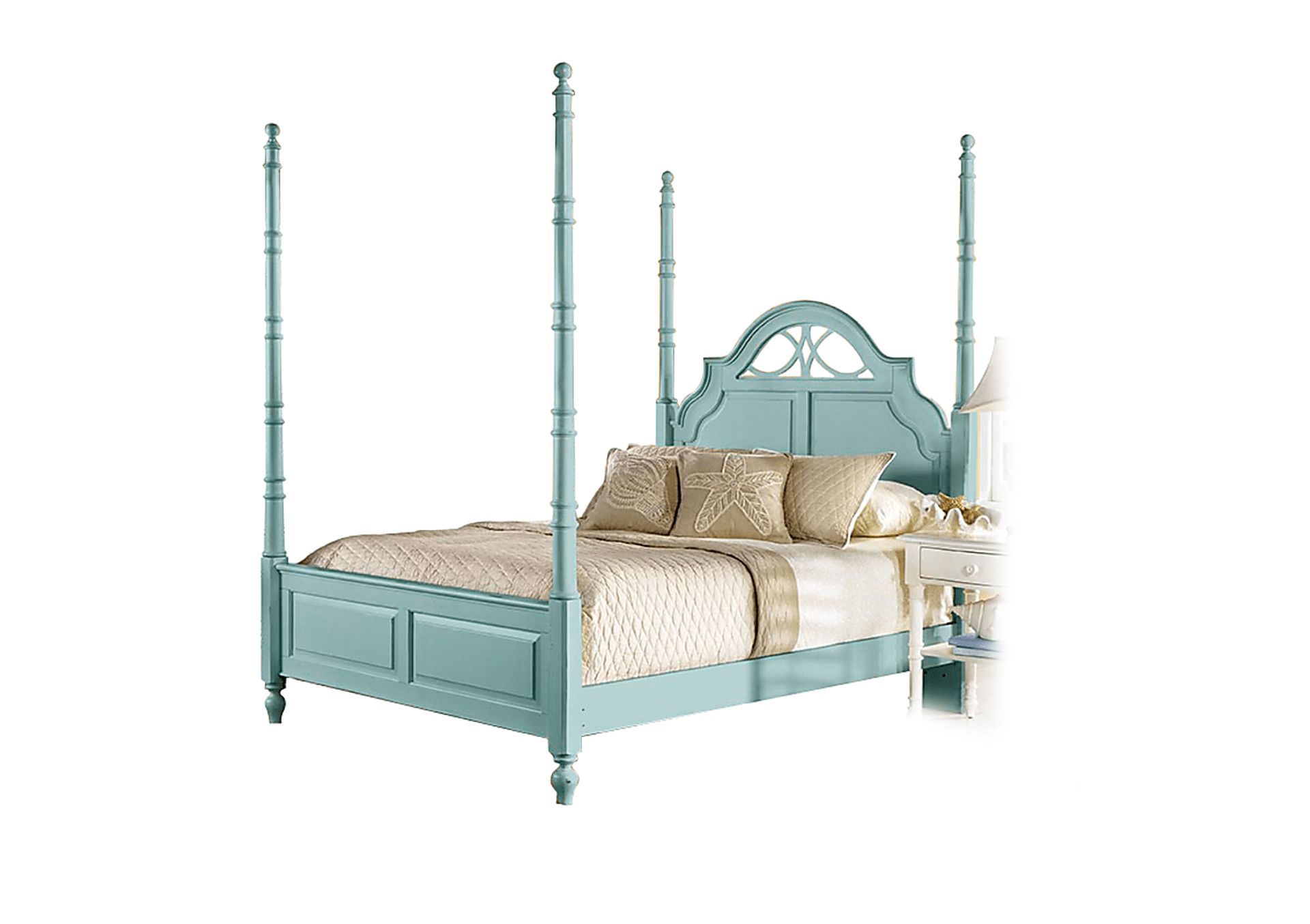 Cindy Crawford Home Seaside Green 4 Pc King Poster Bed - Image 1