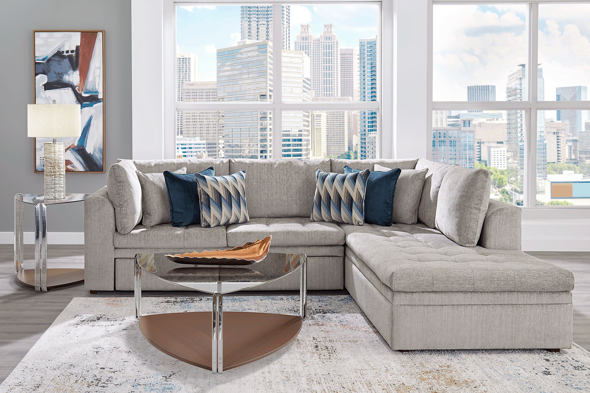 Sheridan Square Gray 5 Pc Sleeper Sectional Living Room - Image 1