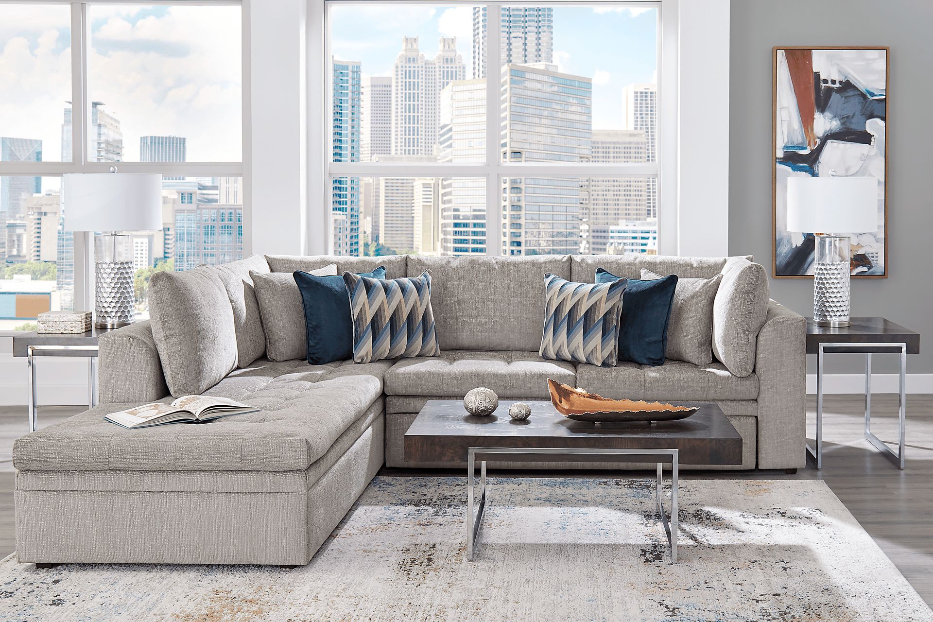 Cindy Crawford Home Sheridan Square Gray 5 Pc Sleeper Sectional Living Room - Image 1