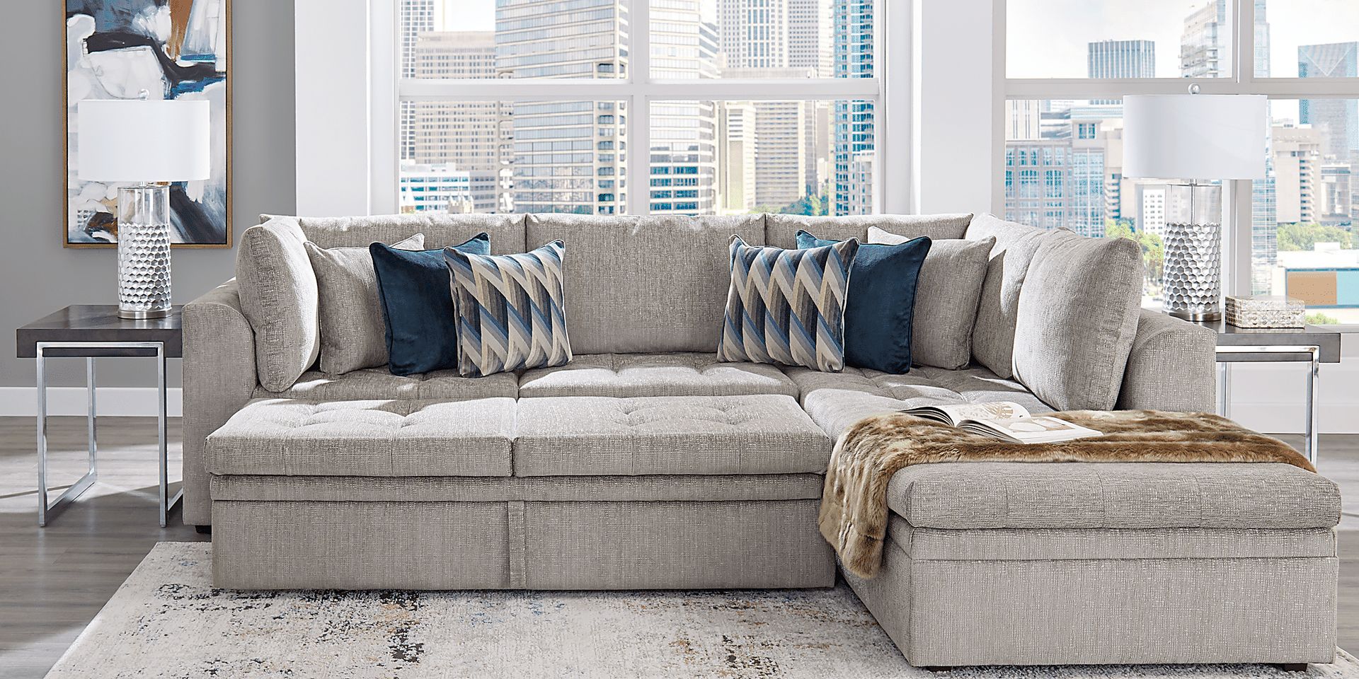 Cindy Crawford Home Sheridan Square Gray 5 Pc Sleeper Sectional Living Room - Image 2