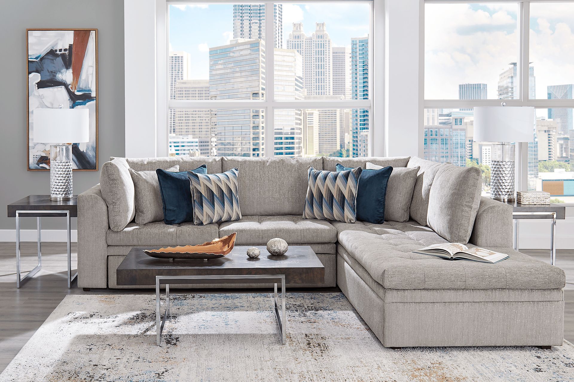 Cindy Crawford Home Sheridan Square Gray 5 Pc Sleeper Sectional Living Room - Image 1
