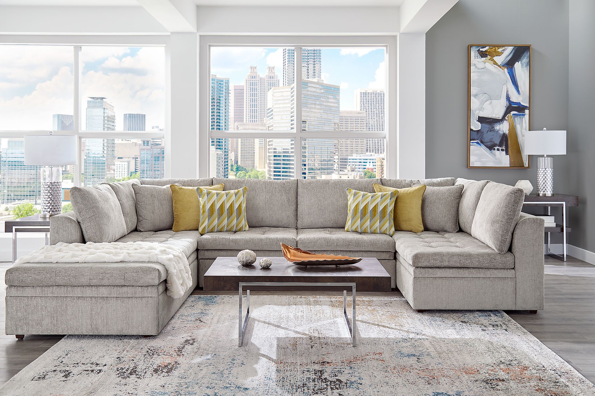Cindy Crawford Home Sheridan Square Gray 6 Pc Sleeper Sectional Living Room - Image 1
