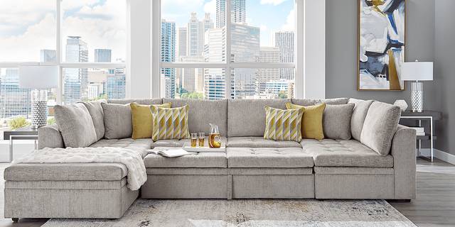 Cindy Crawford Home Sheridan Square Gray 6 Pc Sleeper Sectional Living Room - Thumbnail - Image 2