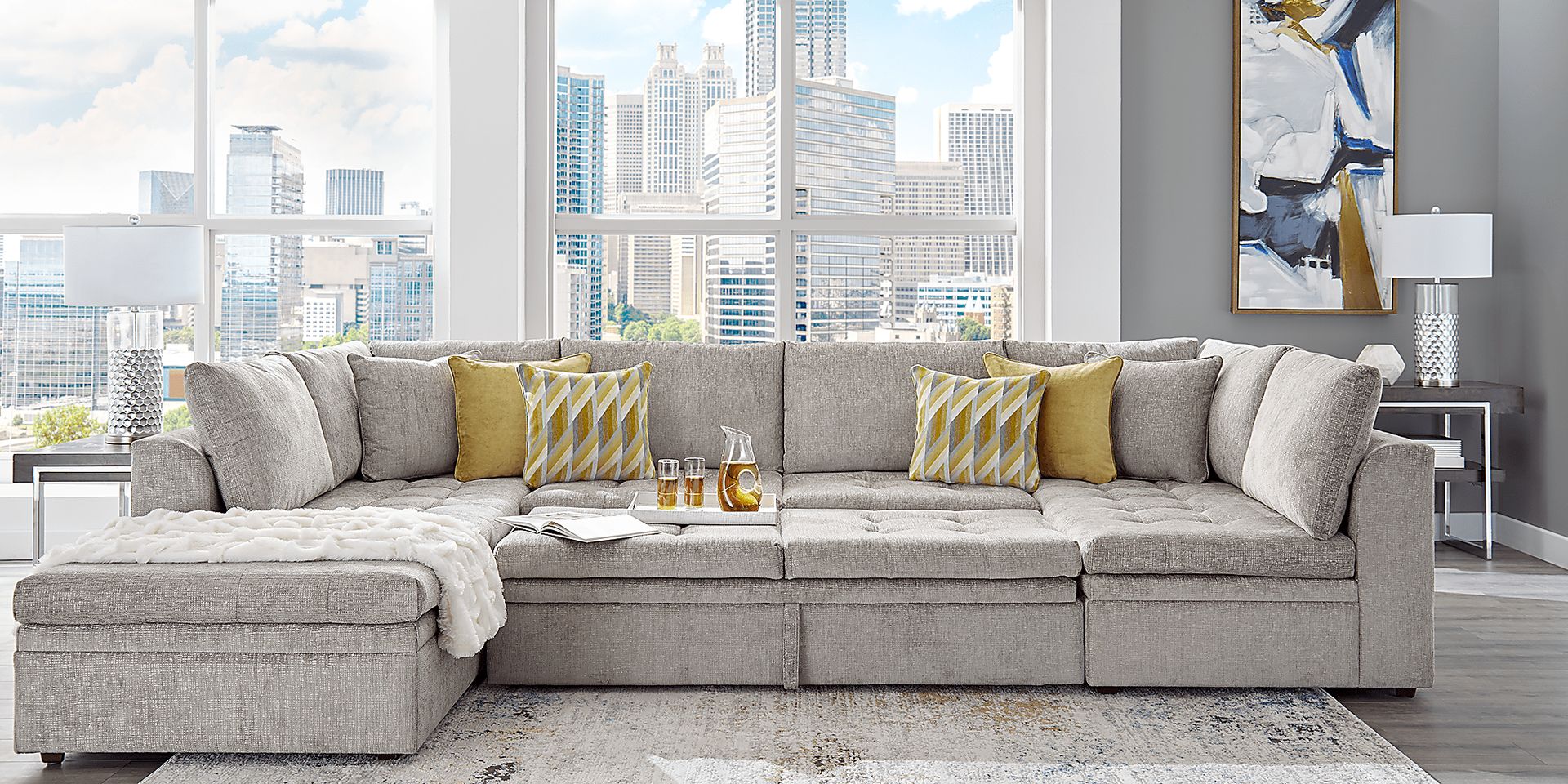 Cindy Crawford Home Sheridan Square Gray 6 Pc Sleeper Sectional Living Room - Image 2