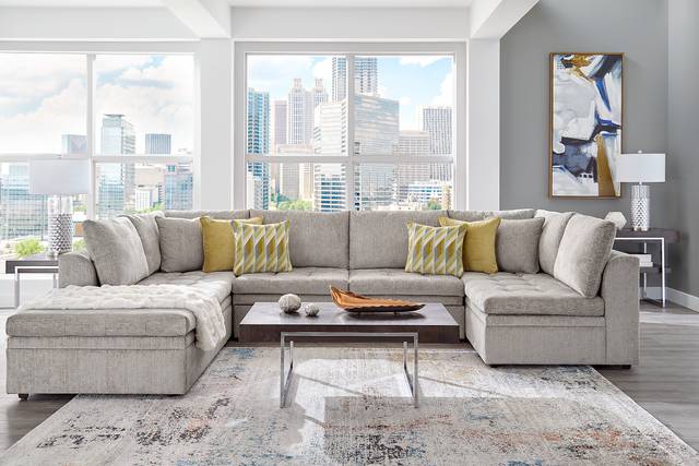 Cindy Crawford Home Sheridan Square Gray 6 Pc Sleeper Sectional Living Room - Thumbnail - Image 1