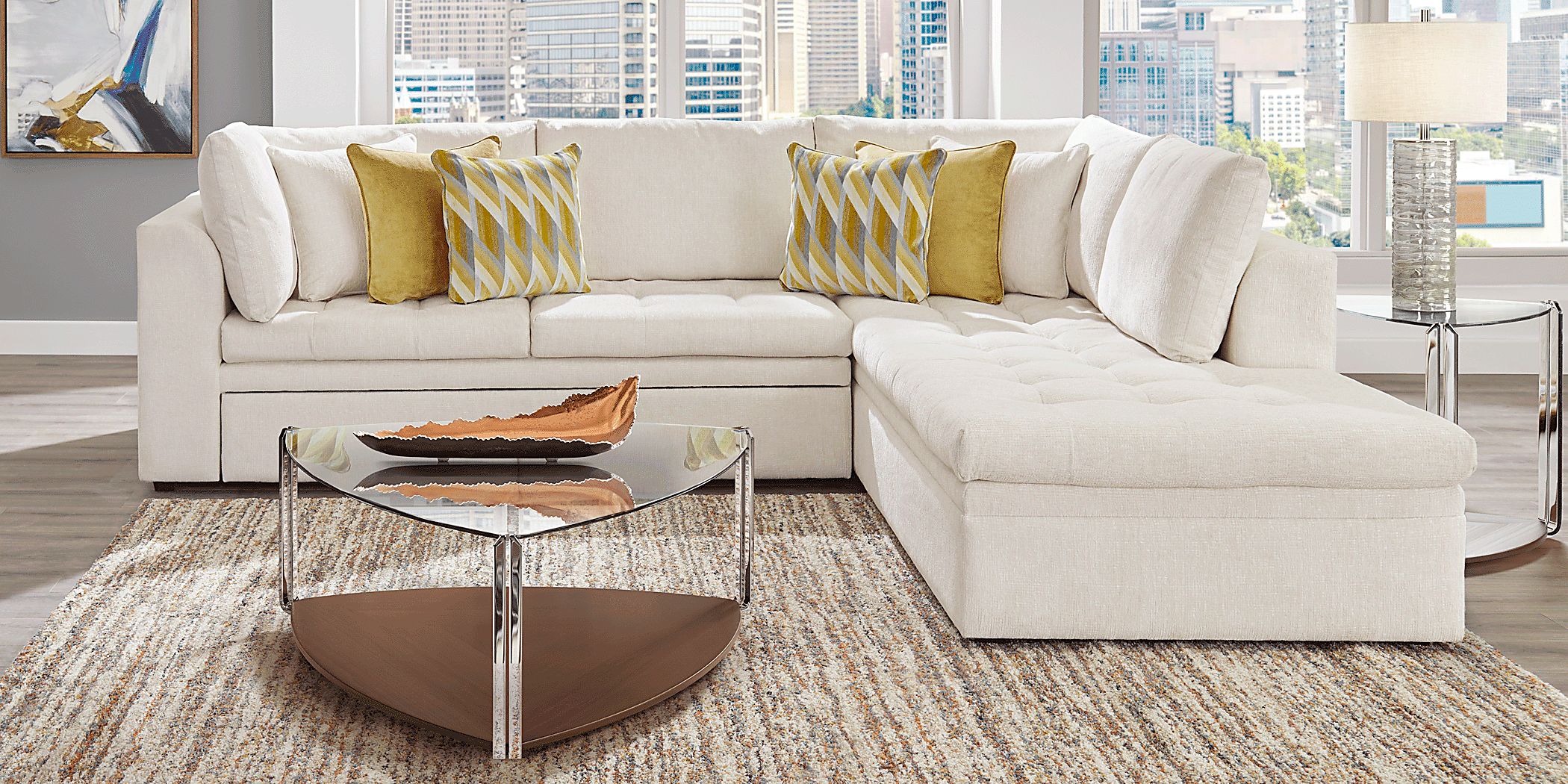 White sectional deals with chaise