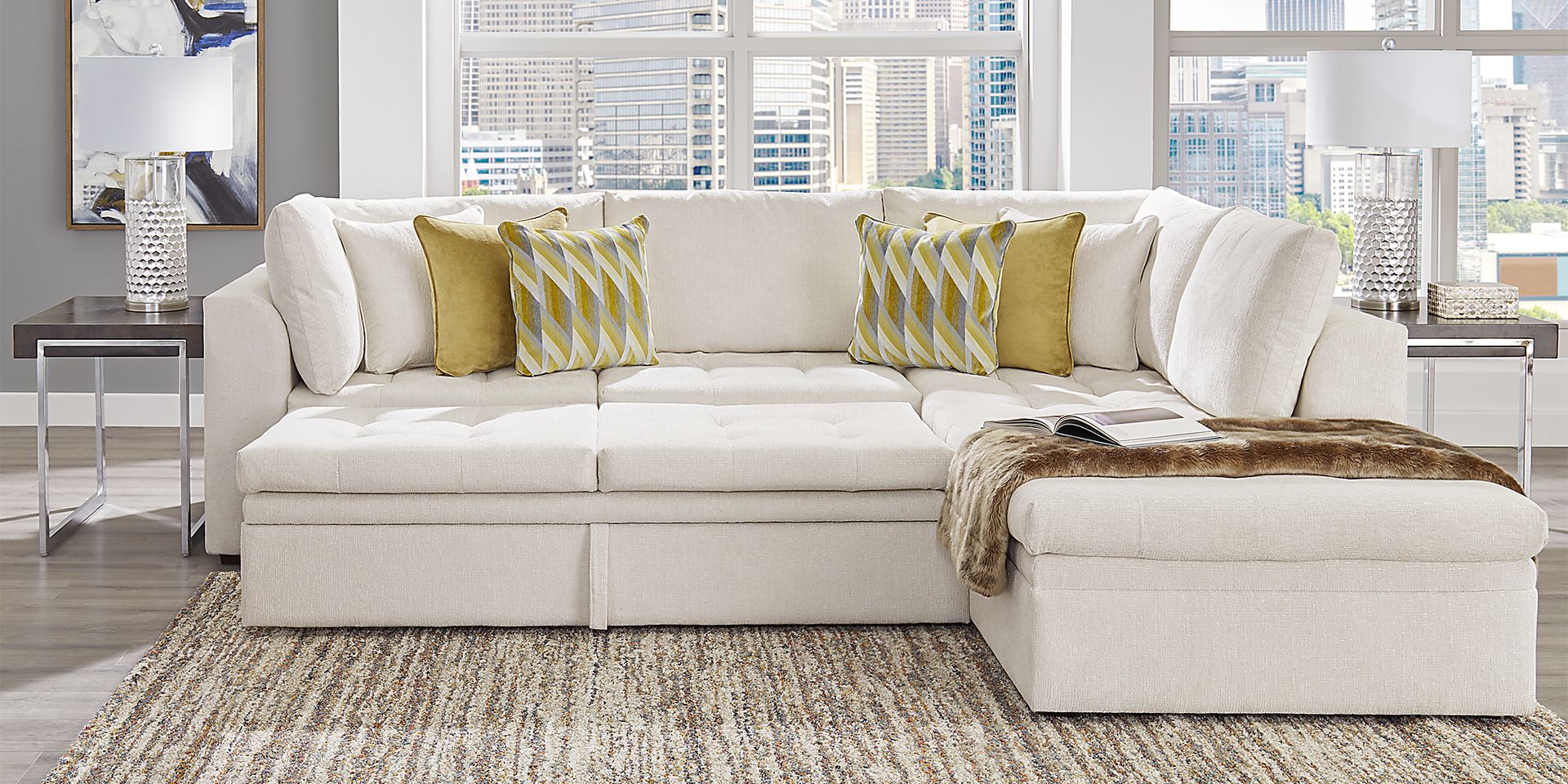 Sheridan Square Off-White 5 Pc Sleeper Sectional Living Room - Image 2