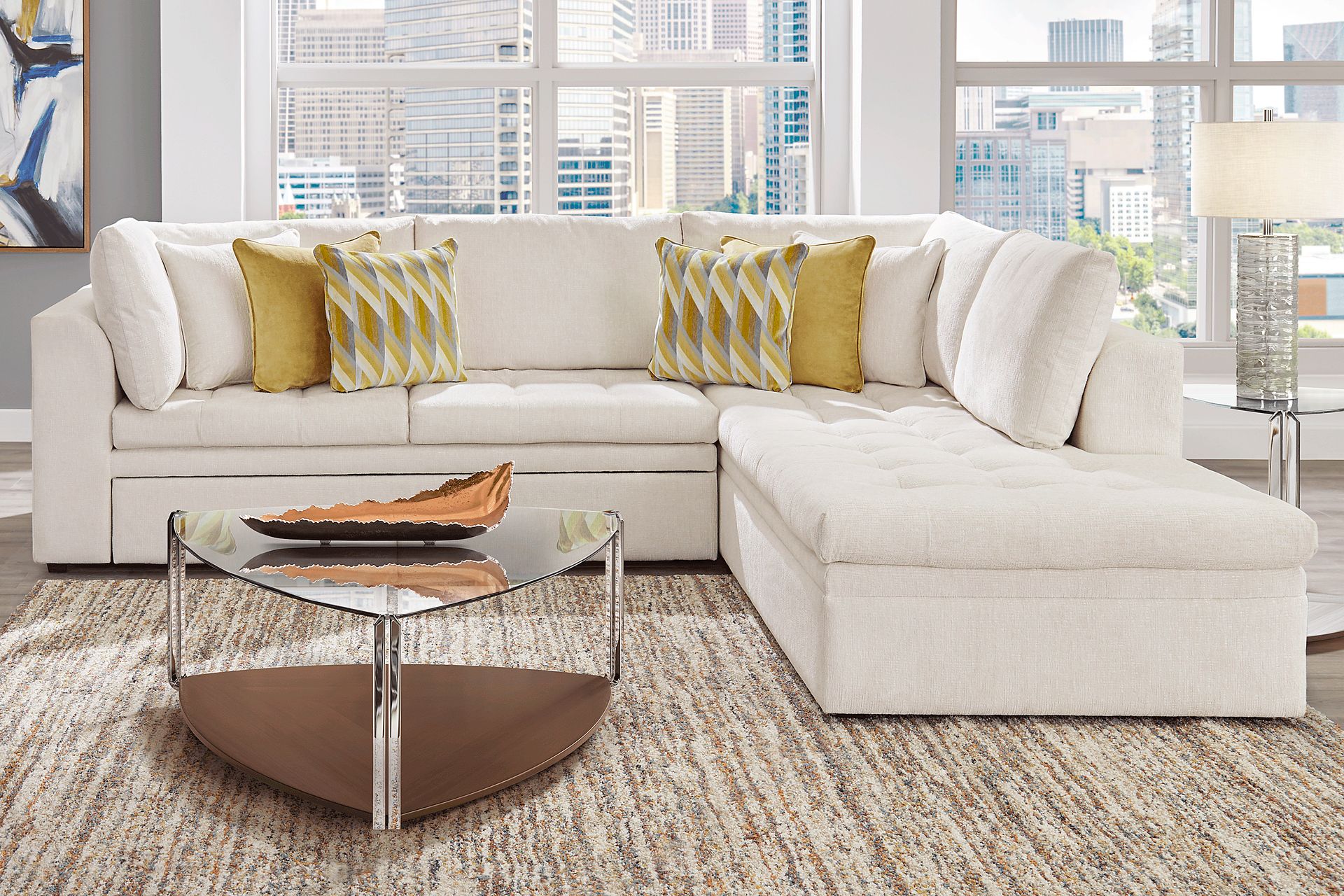 Sheridan Square Off-White 5 Pc Sleeper Sectional Living Room - Image 1