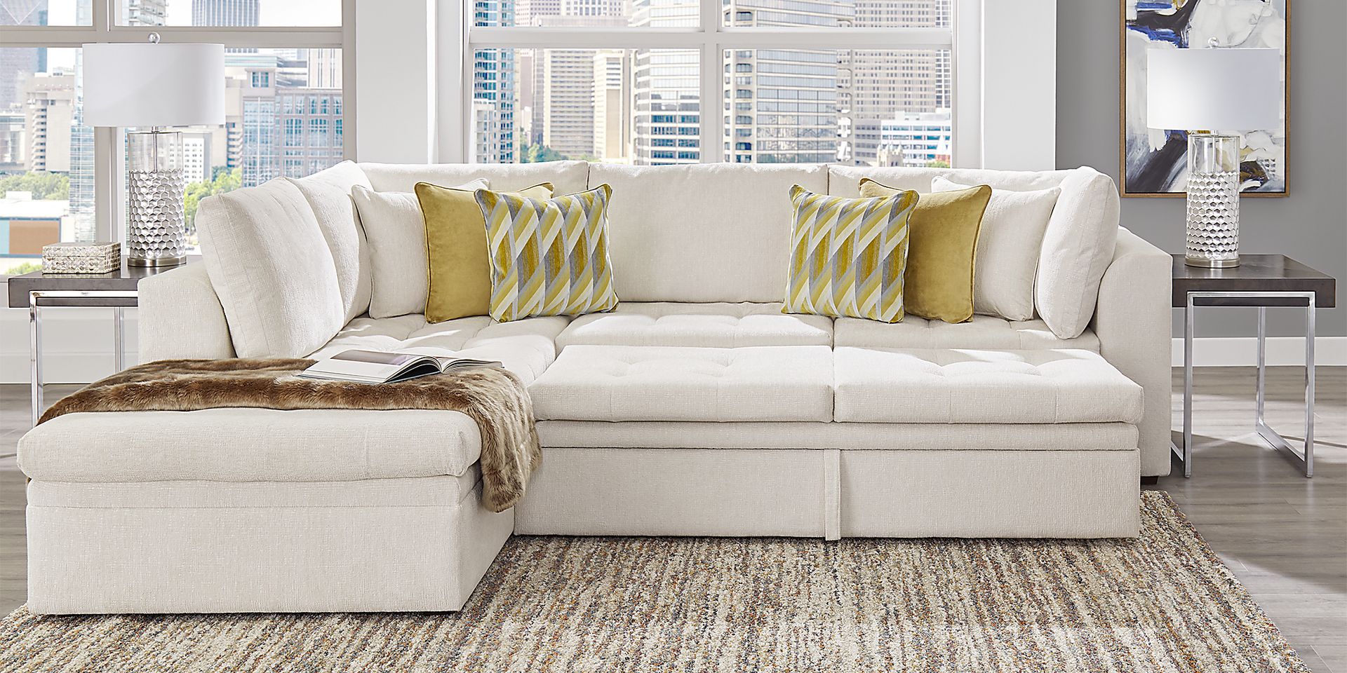 Cindy Crawford Home Sheridan Square Off-White 5 Pc Sleeper Sectional Living Room - Image 2