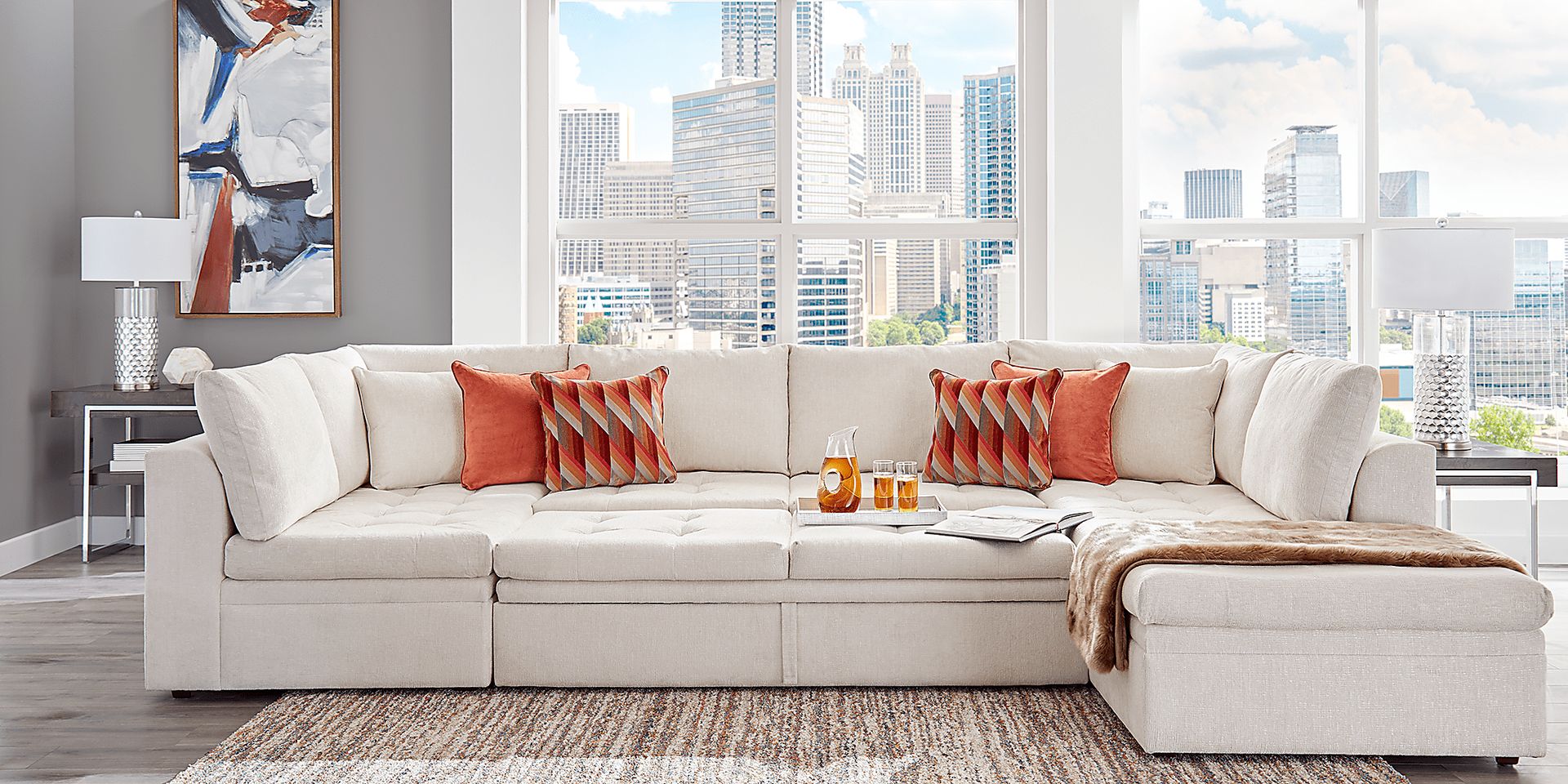 Sheridan Square Off-White 6 Pc Sleeper Sectional Living Room - Image 2