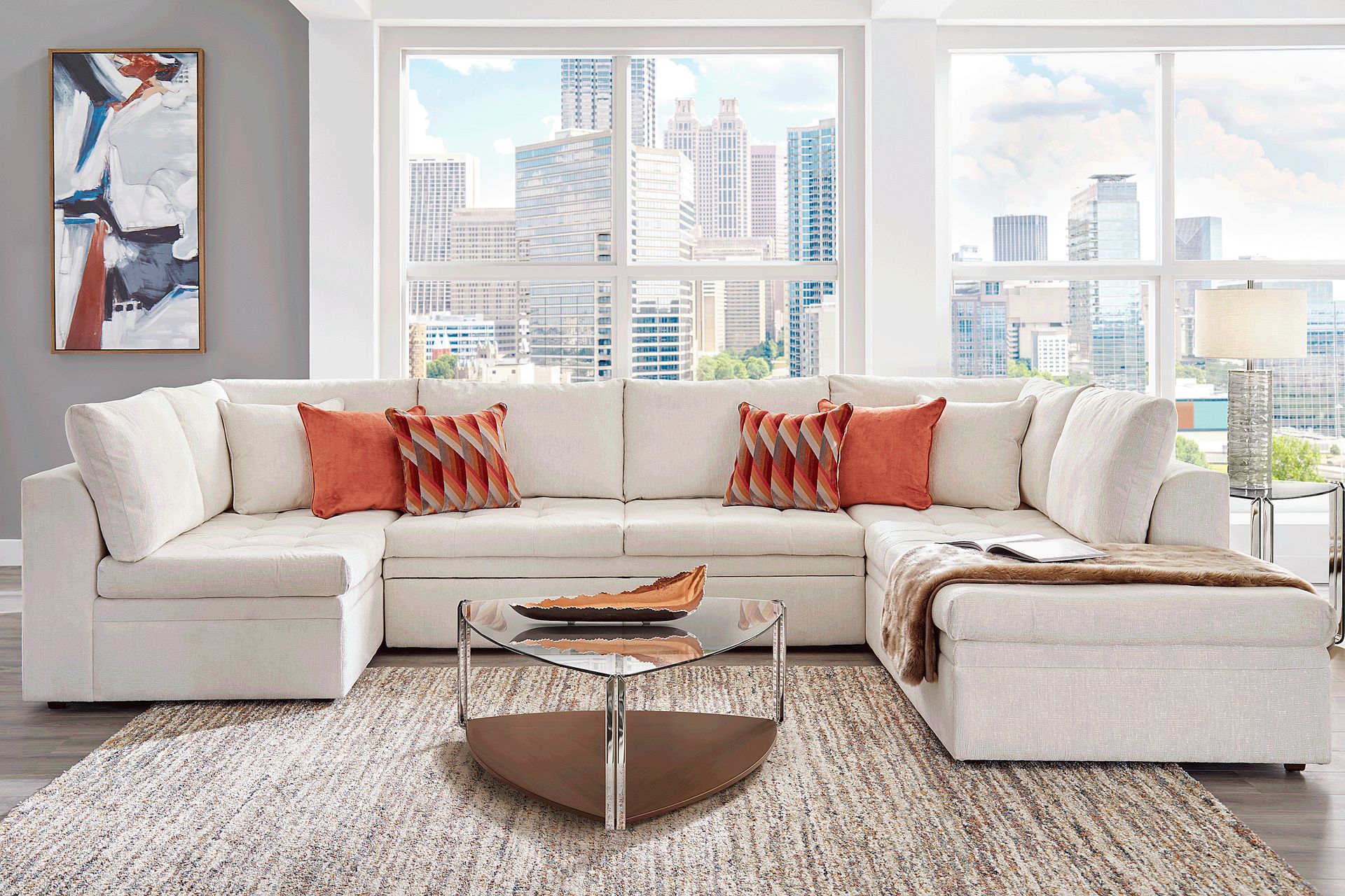 Sheridan Square Off-White 6 Pc Sleeper Sectional Living Room - Image 1