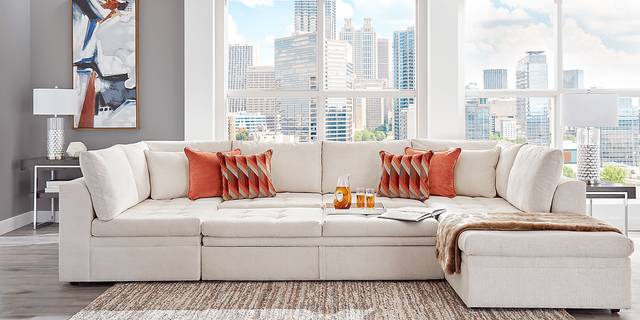 Cindy Crawford Home Sheridan Square Off-White 6 Pc Sleeper Sectional Living Room - Thumbnail - Image 2