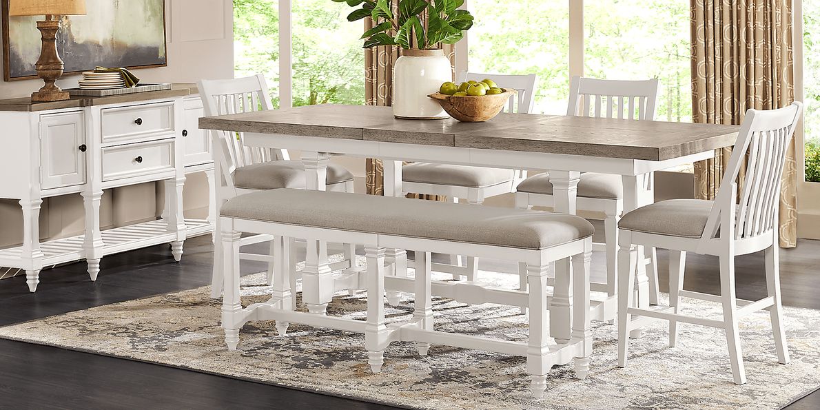 Cindy Crawford Shorewood 5 Pc White Colors White Beige Dining Room Set With Counter Height Dining Table Counter Height Side Chair