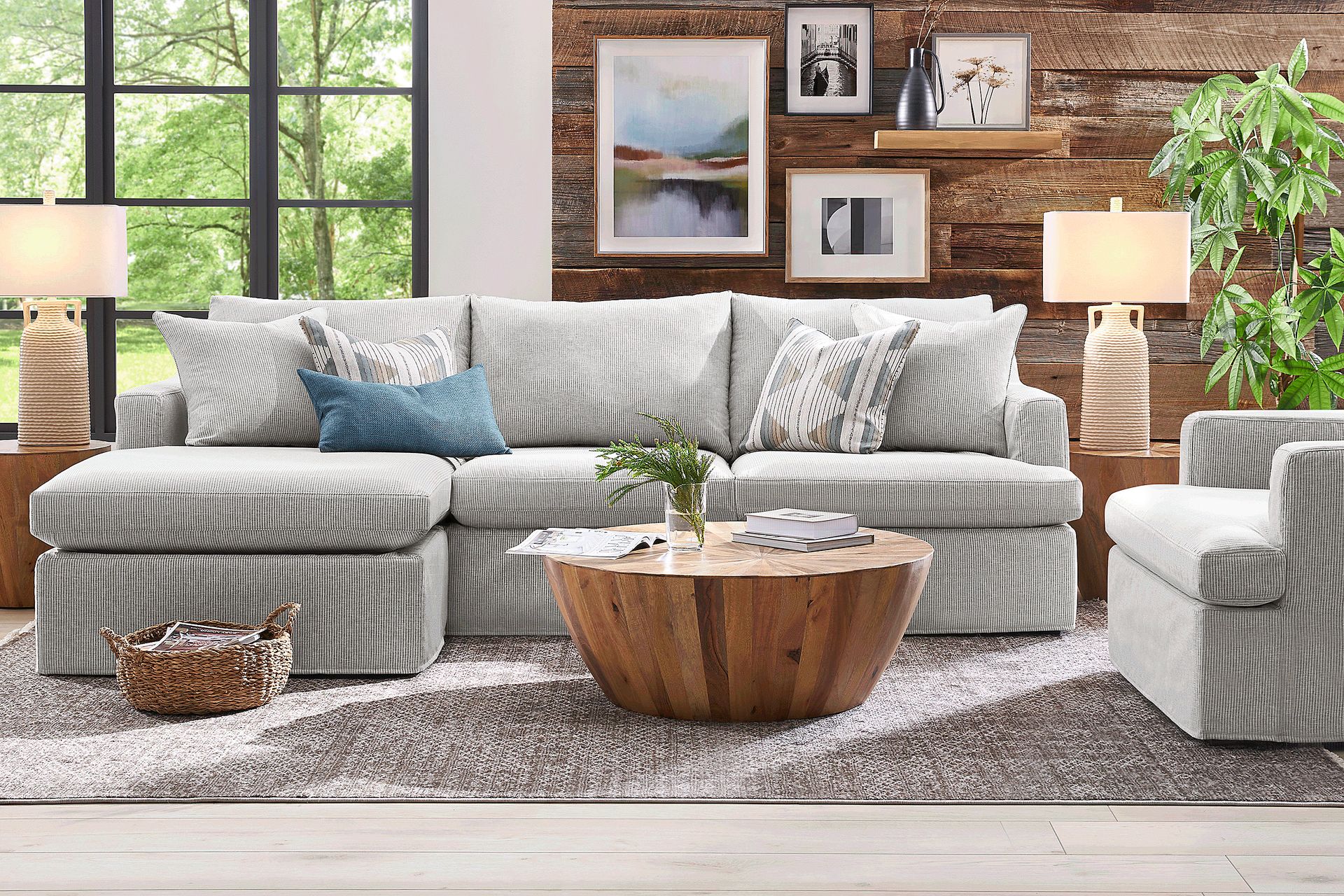 Soho Loft Gray Slipcover 5 Pc Sectional Living Room - Image 1