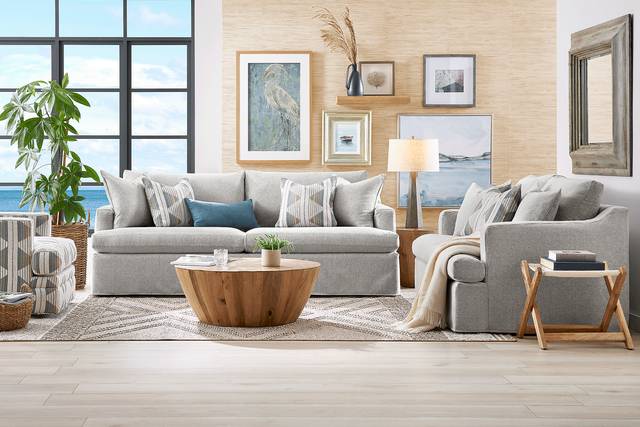 Soho Loft Gray Slipcover 7 Pc Living Room with Gel Foam Sleeper Sofa - Thumbnail - Image 1