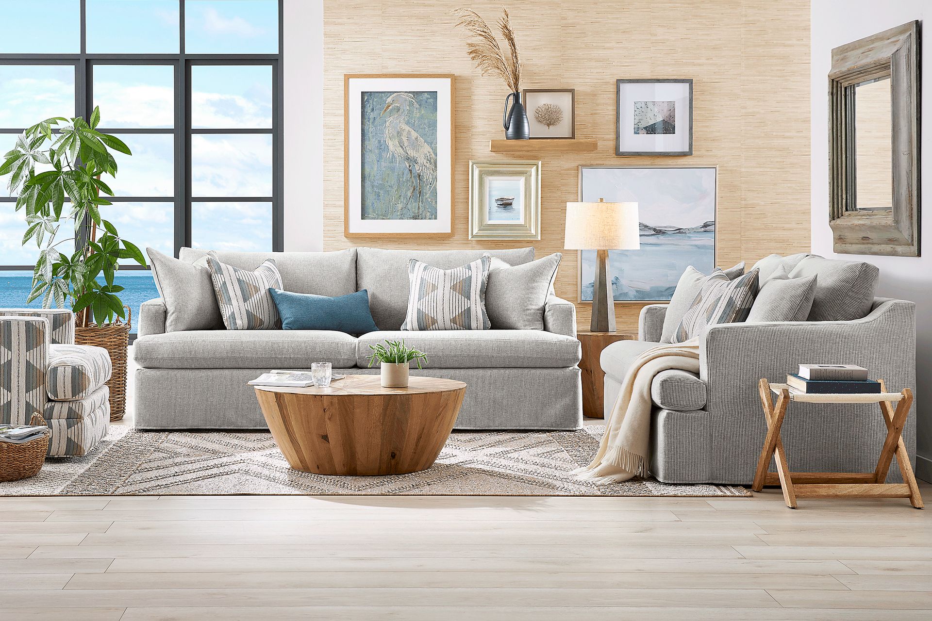 Soho Loft Gray Slipcover 7 Pc Living Room with Gel Foam Sleeper Sofa - Image 1